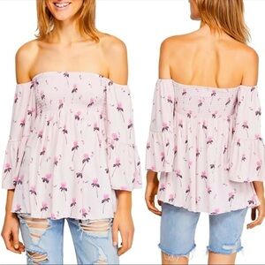 Free People Lana Off Shoulder Tunic Floral Size XS | MSRP $98 OB938678 Pink NWT